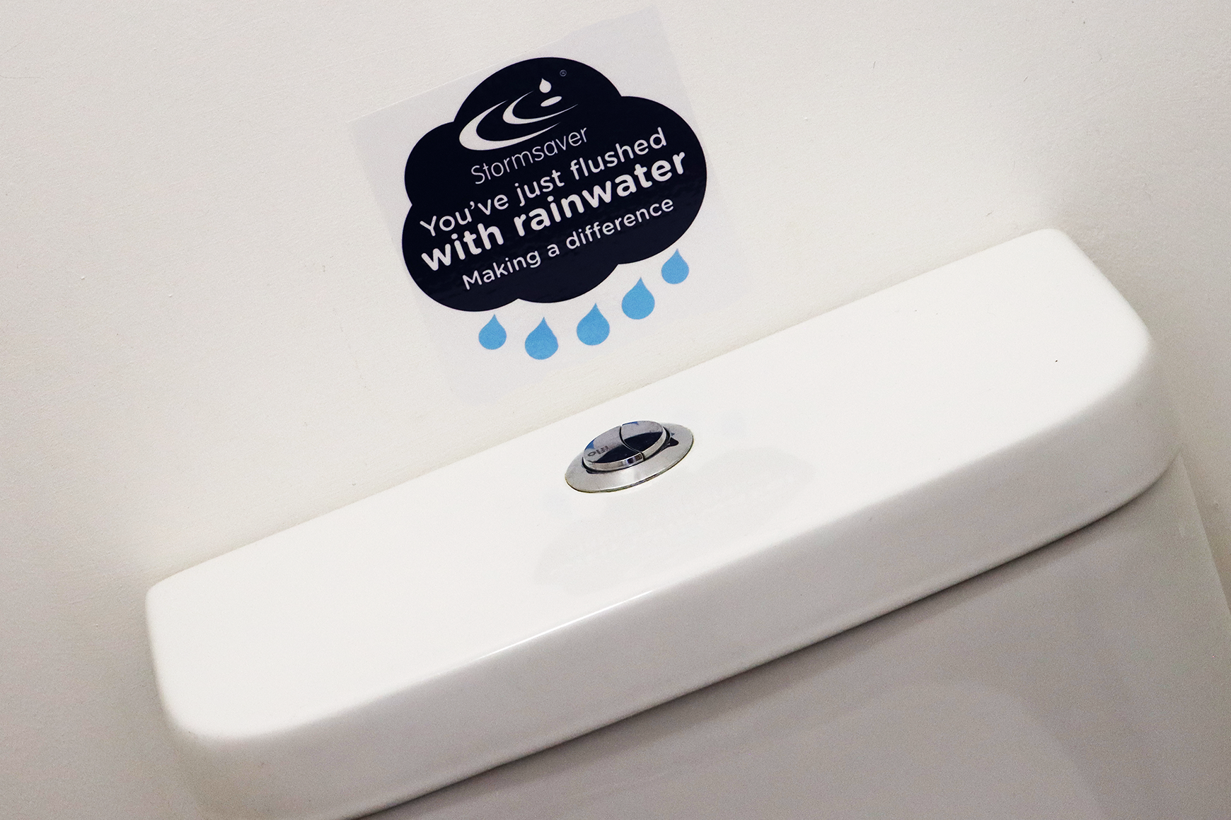 rainwater harvesting system sticker on toilet 